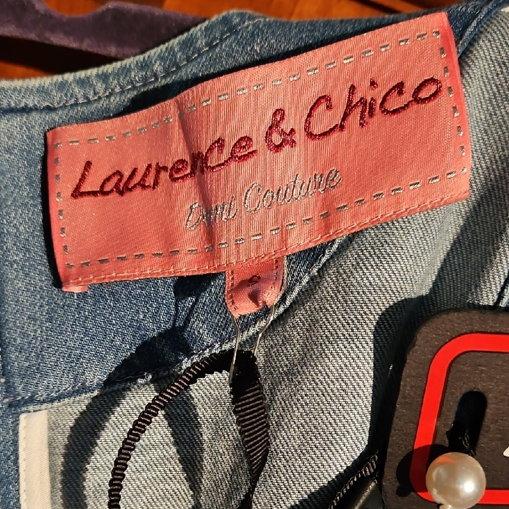 Laurence & Chico Pink Tweed With Pearls And Denim Tweed Dress, Size Small - Picture 2 of 5